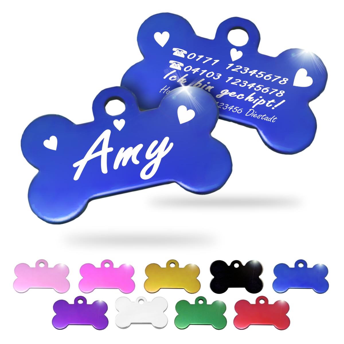 Ibera gifts - Hundemarke mit Gravur und personalisierte Hundemarke in Knochenform für mittelgroße bis große Hunde und Katzen (Silber, Keine Zeichnung)