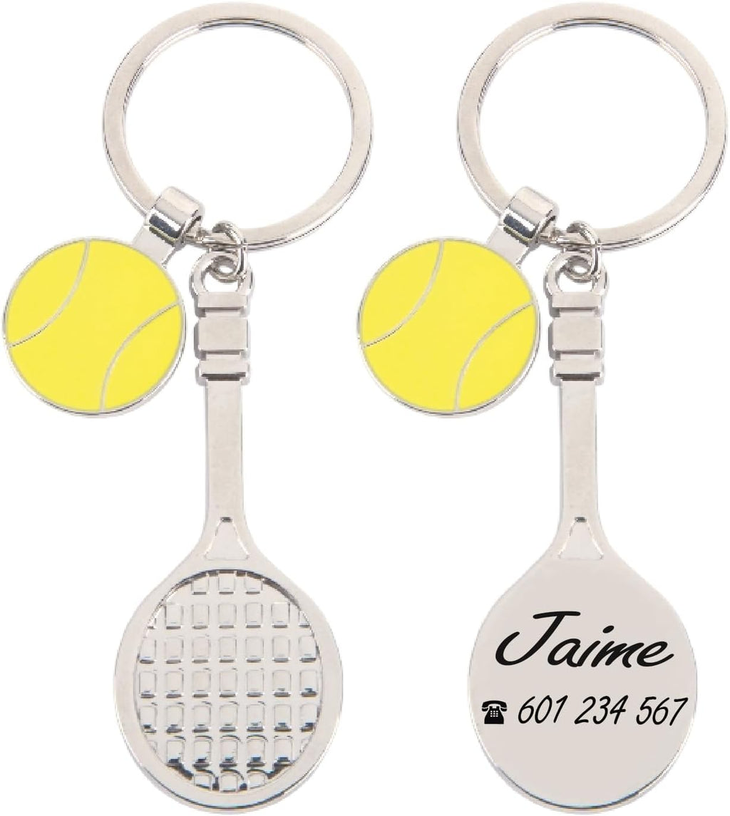 ibera gifts - Llavero Personalizado Tenis Raqueta y Pelota Grabado Láser Regalo Original Nombre Fecha Cumpleaños Amor Detalle Para Jugadores Tenis