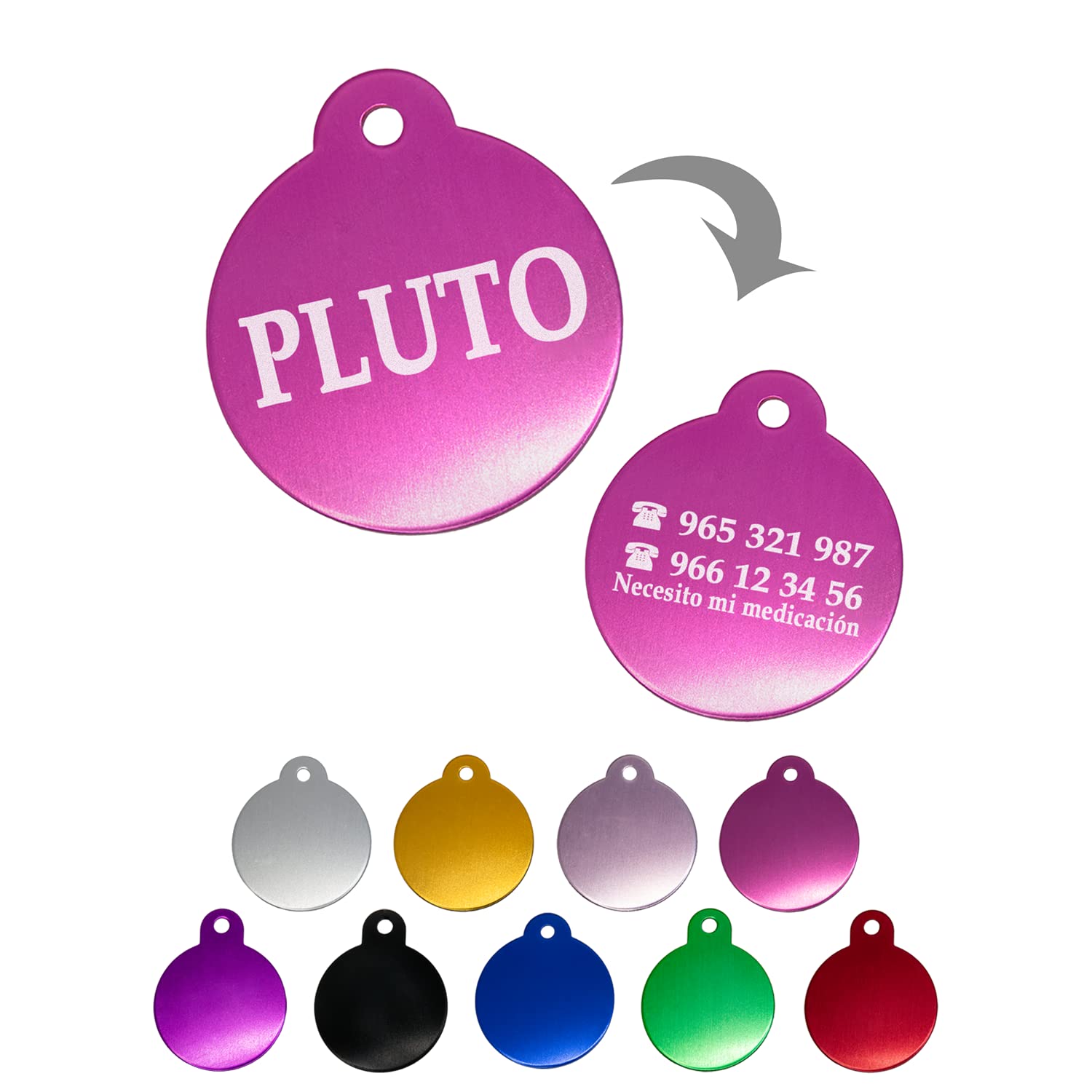 Ibera Gifts - Chapa Perro Grabada en Forma Redonda, Placa Perro Personalizada para Perros y Gatos Medianos a Grandes, Tamaño 30 x 30 mm, Chapa Identificativa Perro y Gato (Azul)