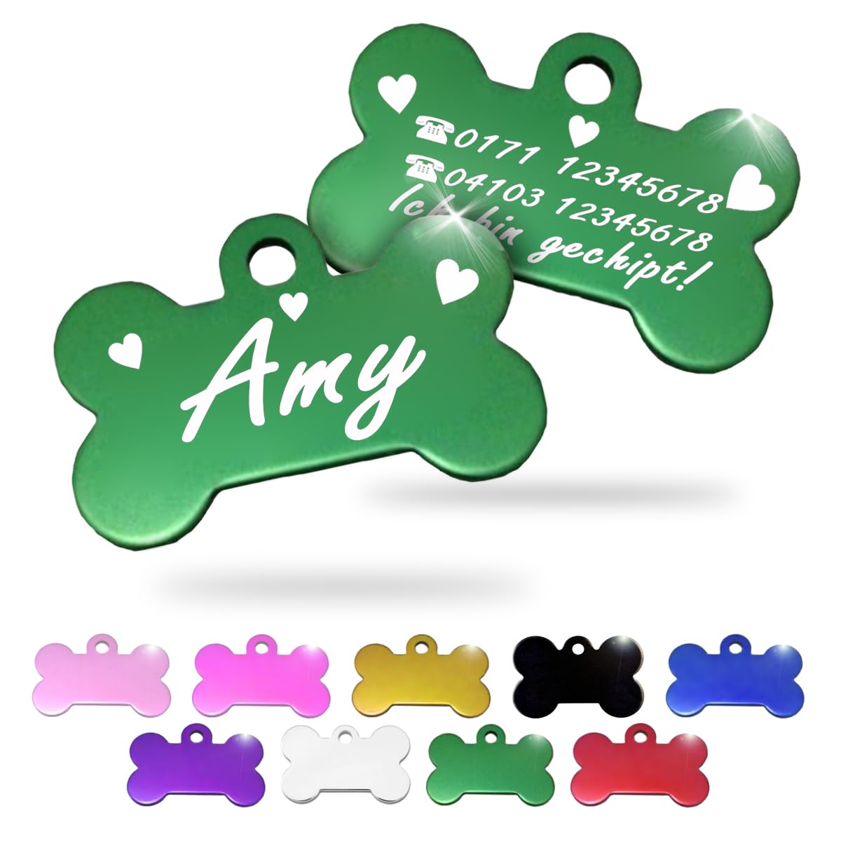 Ibera gifts - Hundemarke mit Gravur und personalisierte Hundemarke in Knochenform für kleine bis mittelgroße Hunde und Katzen (Rot, Keine Zeichnung)