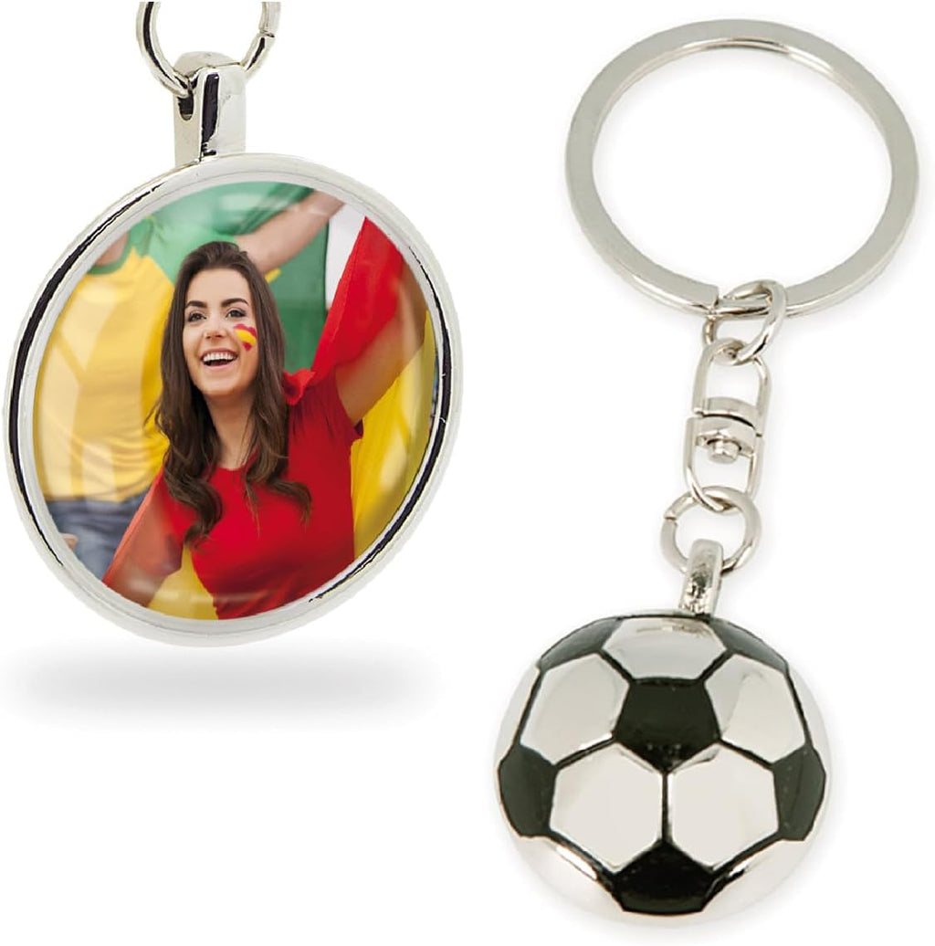 ibera gifts - Foto Llavero personalizado En Forma de pelota de futbol - Regalos originales personalizados Mujer, Hombre, Parejas, Novios, Amiga, Papa, Dia de Padre, Grabado con Imagen