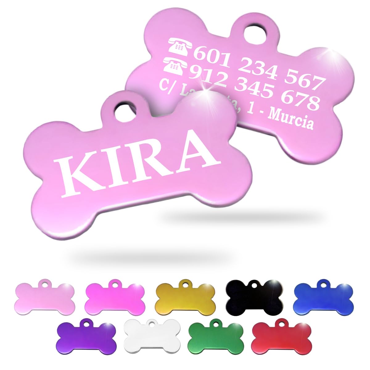 Ibera Gifts - Chapa Perro Grabada en Forma de Hueso, Placa Perro Personalizada para Perros y Gatos Pequeños y Medianos, Tamaño 30 x 20 mm, Chapa Identificativa Perro y Gato (Plateada)