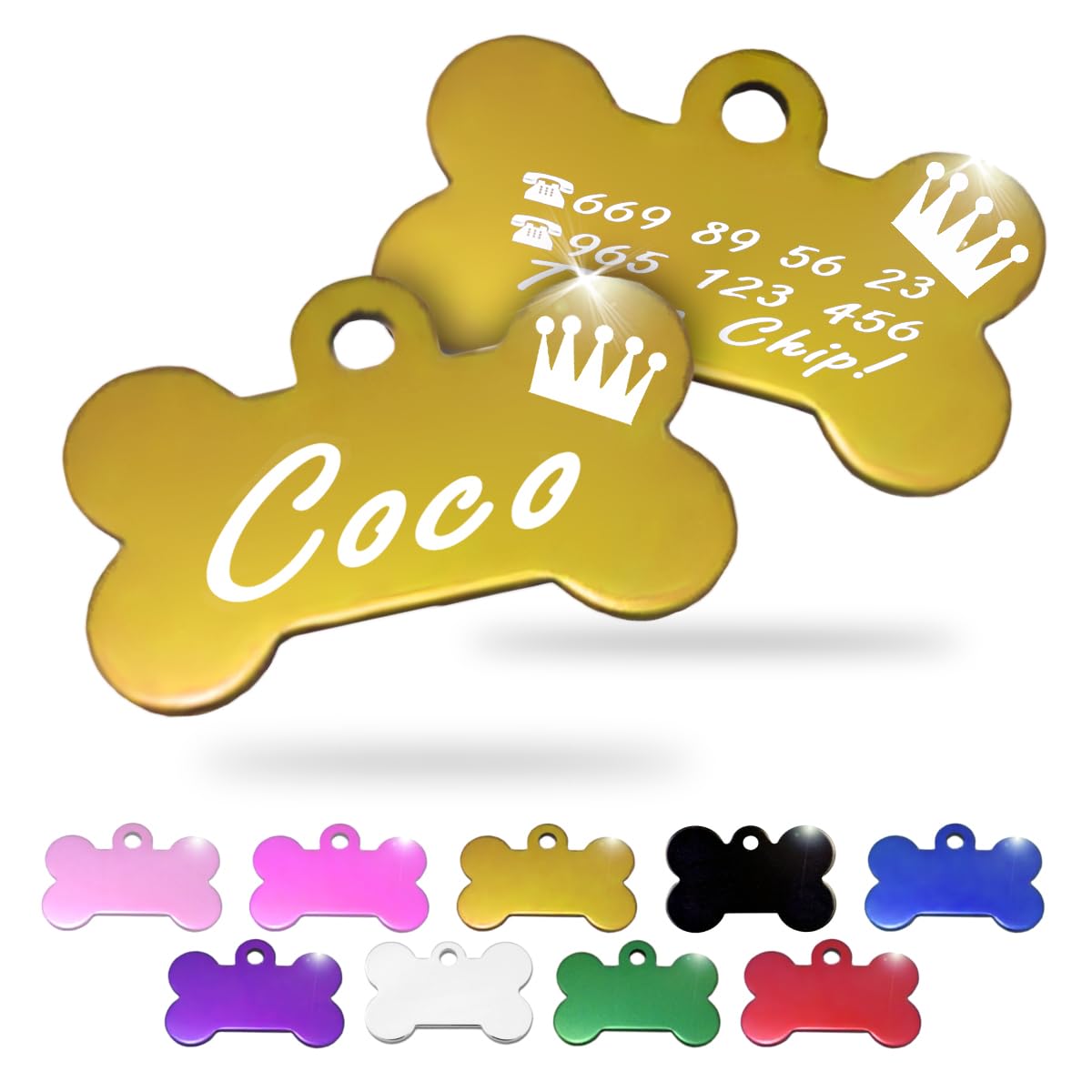 Ibera Gifts - Chapa Perro Grabada en Forma de Hueso, Placa Perro Personalizada para Perros y Gatos Pequeños y Medianos, Tamaño 30 x 20 mm, Chapa Identificativa Perro y Gato (Plateada)