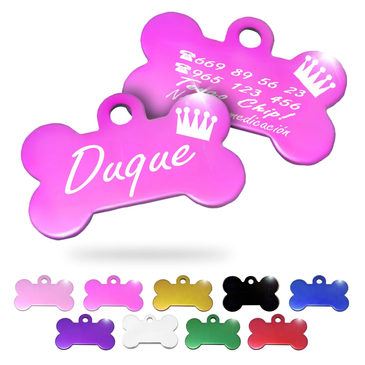 Ibera Gifts - Chapa Perro Grabada en Forma de Hueso, Placa Perro Personalizada para Perros y Gatos Medianos y Grandes, Tamaño 40 x 26 mm, Chapa Identificativa Perro y Gato (Negra)