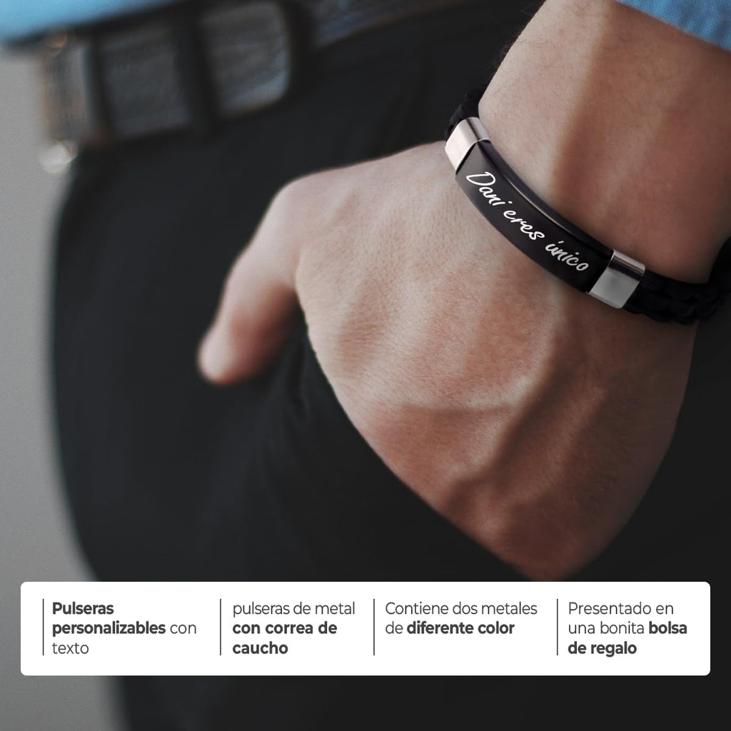 ibera gifts - Pulsera personalizada de acero inoxidable - Regalo Grabado para Hombre Mujer Parejas Amigos - Acabado profesional