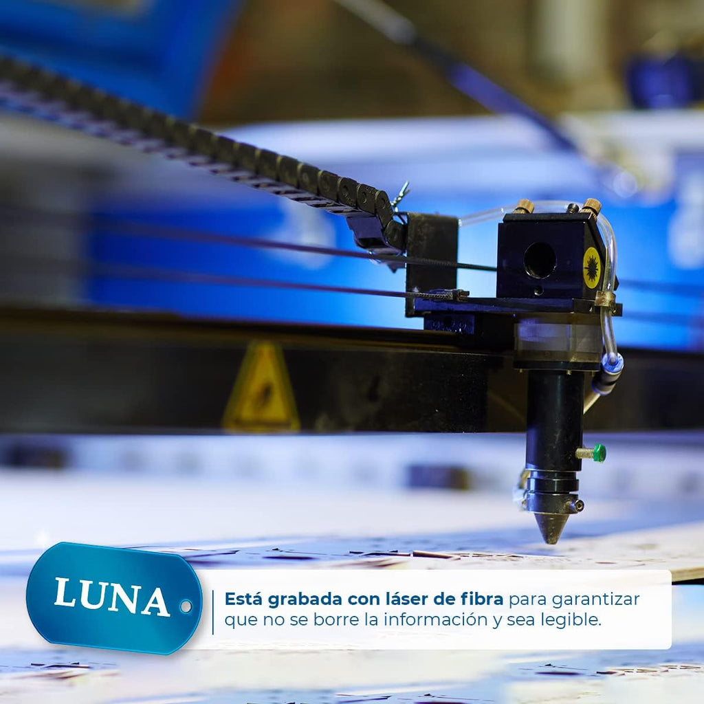 Ibera Gifts - Chapa Perro Grabada en Forma de Chapa Militar, Placa Perro Personalizada para Perros y Gatos Medianos a Muy Grandes, Tamaño 53 x 28 mm, Chapa Identificativa Perro y Gato (Azul)