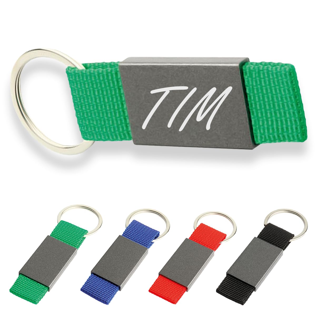 ibera gifts Personalisierter Schlüsselanhänger aus Metal/Polyester - Personalisierte Anhänger Geschenke Mit Gravur für Freund, Freundin, Vatertag, Muttertag, Partner, Mama, Papa