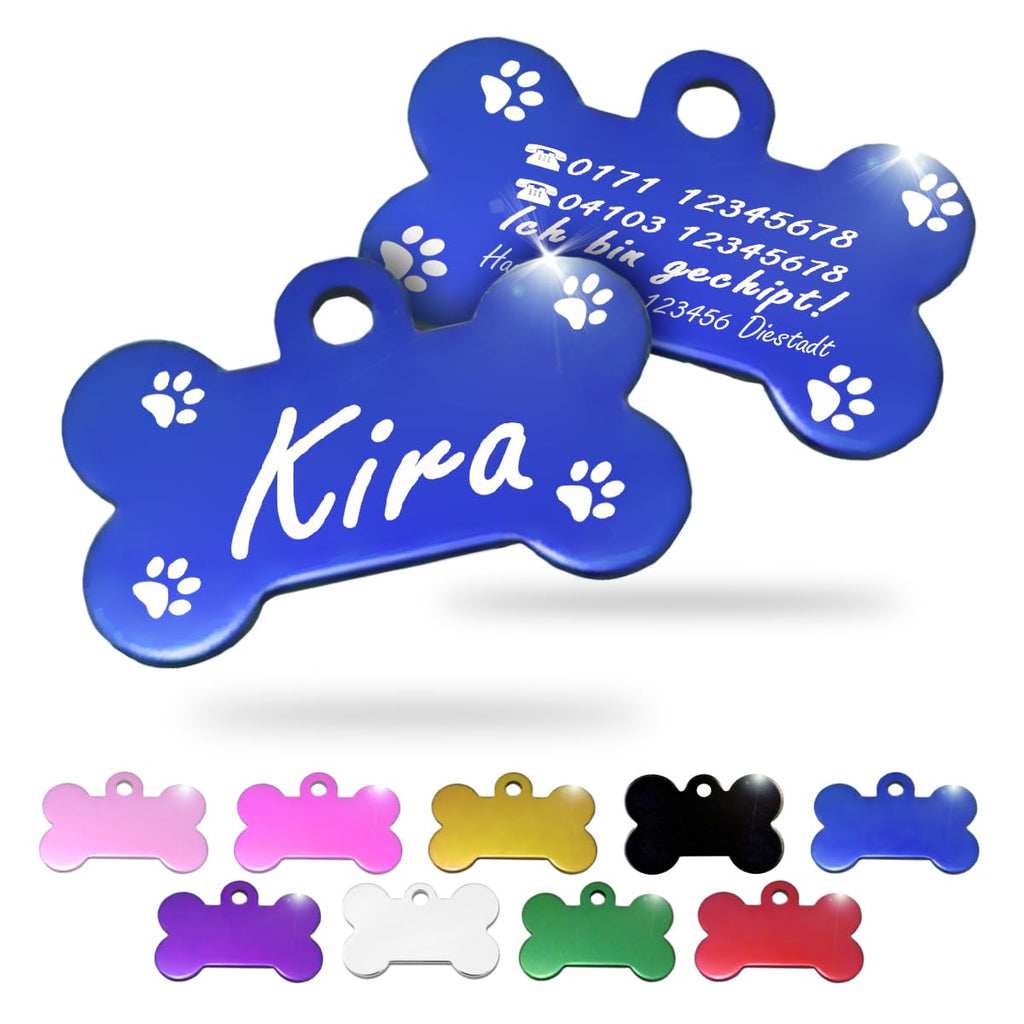 Ibera gifts - Hundemarke mit Gravur und personalisierte Hundemarke in Knochenform für mittelgroße bis große Hunde und Katzen (Silber, Keine Zeichnung)