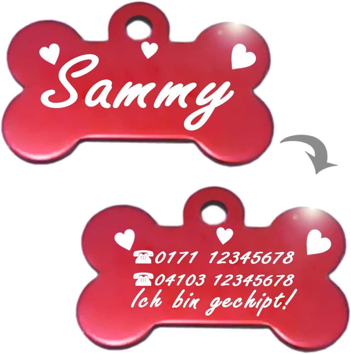 Ibera gifts - Hundemarke mit Gravur, Hundemarke personalisiert, XL, Knochenförmig, für große Haustiere, Aluminium (Blau)