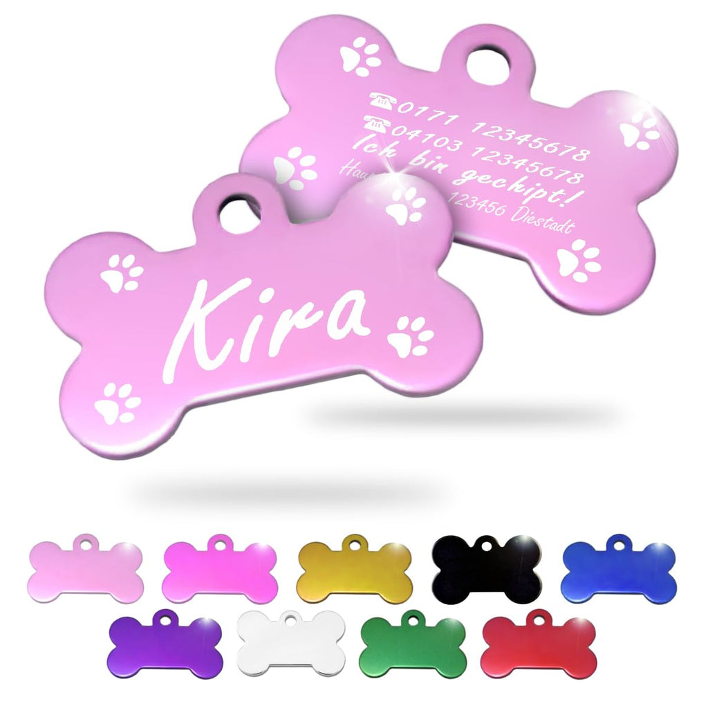 Ibera gifts - Hundemarke mit Gravur und personalisierte Hundemarke in Knochenform für mittelgroße bis große Hunde und Katzen (Silber, Keine Zeichnung)