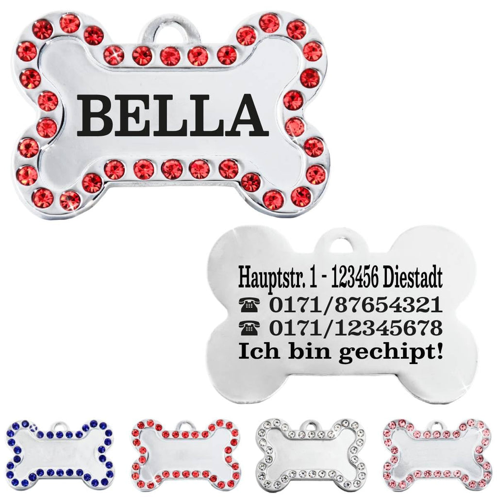 Ibera gifts - Hundemarke Mit Gravur - Personalisierte Hundemarke Für Mittelgroße Bis Große Hunde - Edelstahl 37 x 23 mm - Hundeanhänger Mit Gravur - Mit Strasssteinen (Silber/Strass/Pfote)
