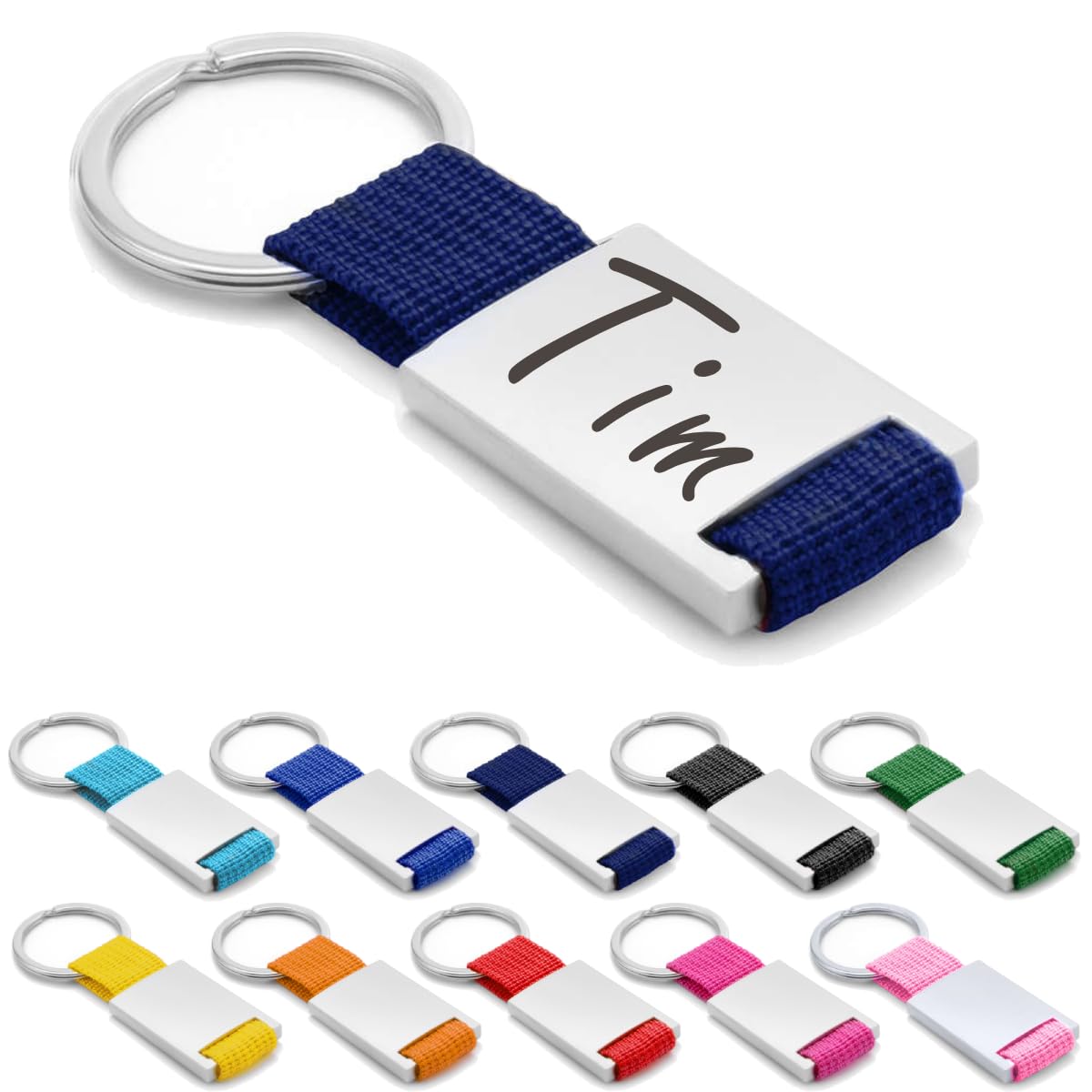 ibera gifts Personalisierter Schlüsselanhänger aus Metal/Polyester - Personalisierte Anhänger Geschenke Mit Gravur für Freund, Freundin, Vatertag, Muttertag, Partner, Mama, Papa