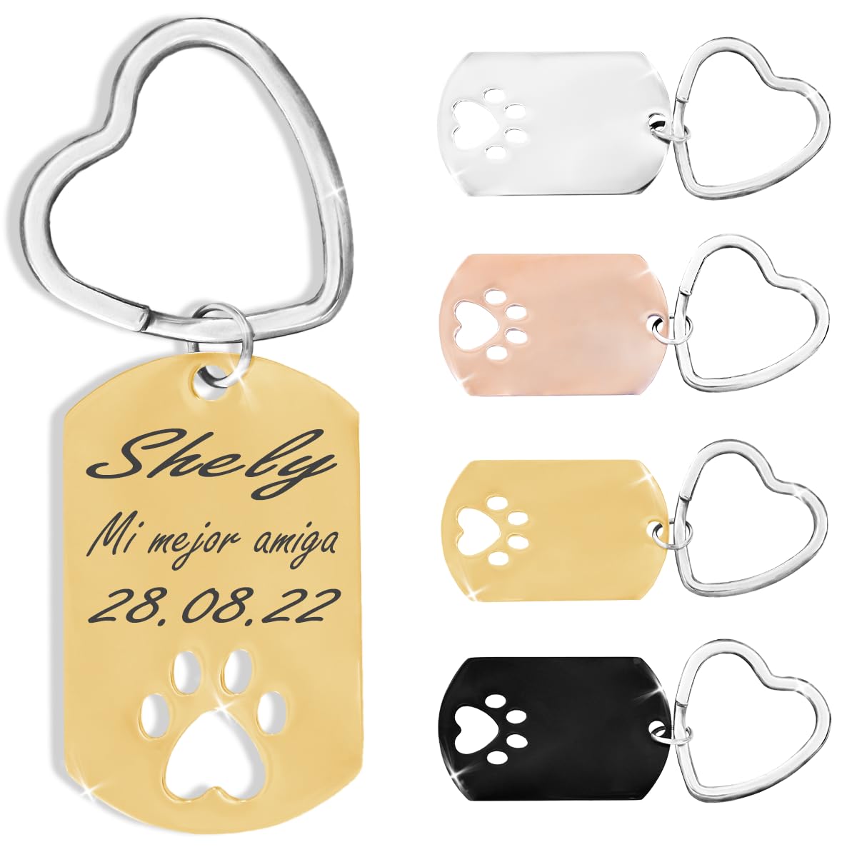 ibera gifts - Llavero Huella Mascota Personalizado con Texto en Acero Inoxidable – Regalo Mascota Personalizado – Llavero Huella Grabado Láser