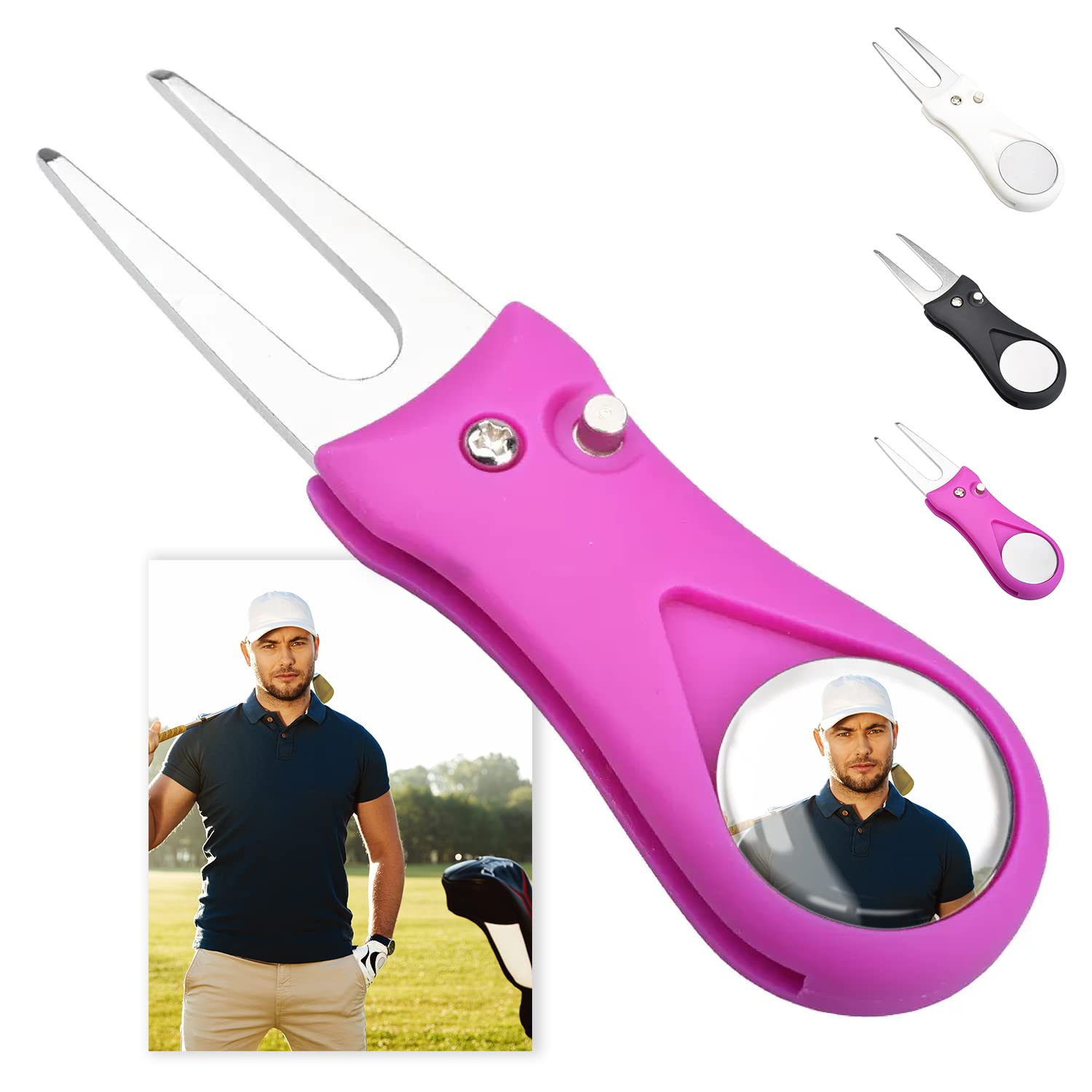 Arreglapiques de Golf con Marcador Magnetico Bolas Personalizado con Foto - Regalos para golfistas - Divot Tool, Pitch Fork, Accesorios arregla piques Repair pique repara green - Acabado Profesional