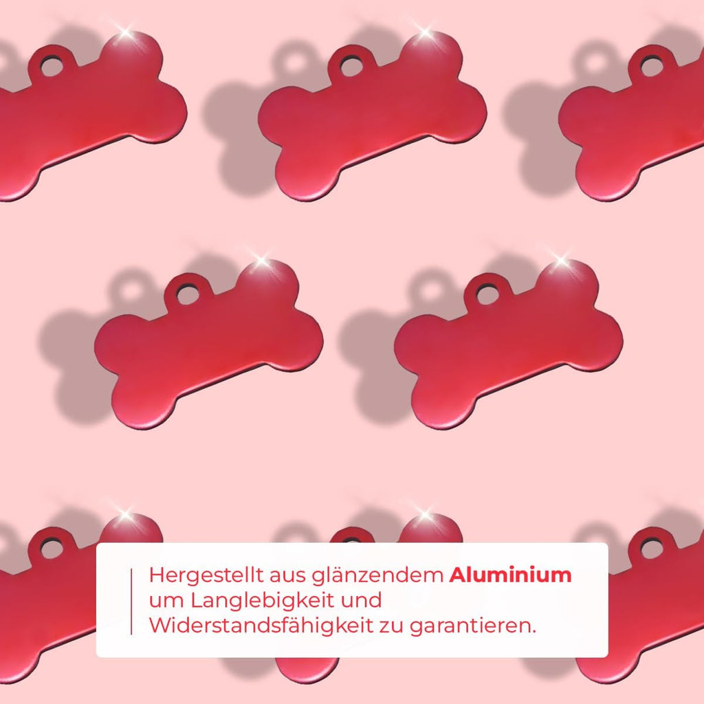 Ibera gifts - Hundemarke mit Gravur und personalisierte Hundemarke in Knochenform für kleine bis mittelgroße Hunde und Katzen (Rot, Keine Zeichnung)