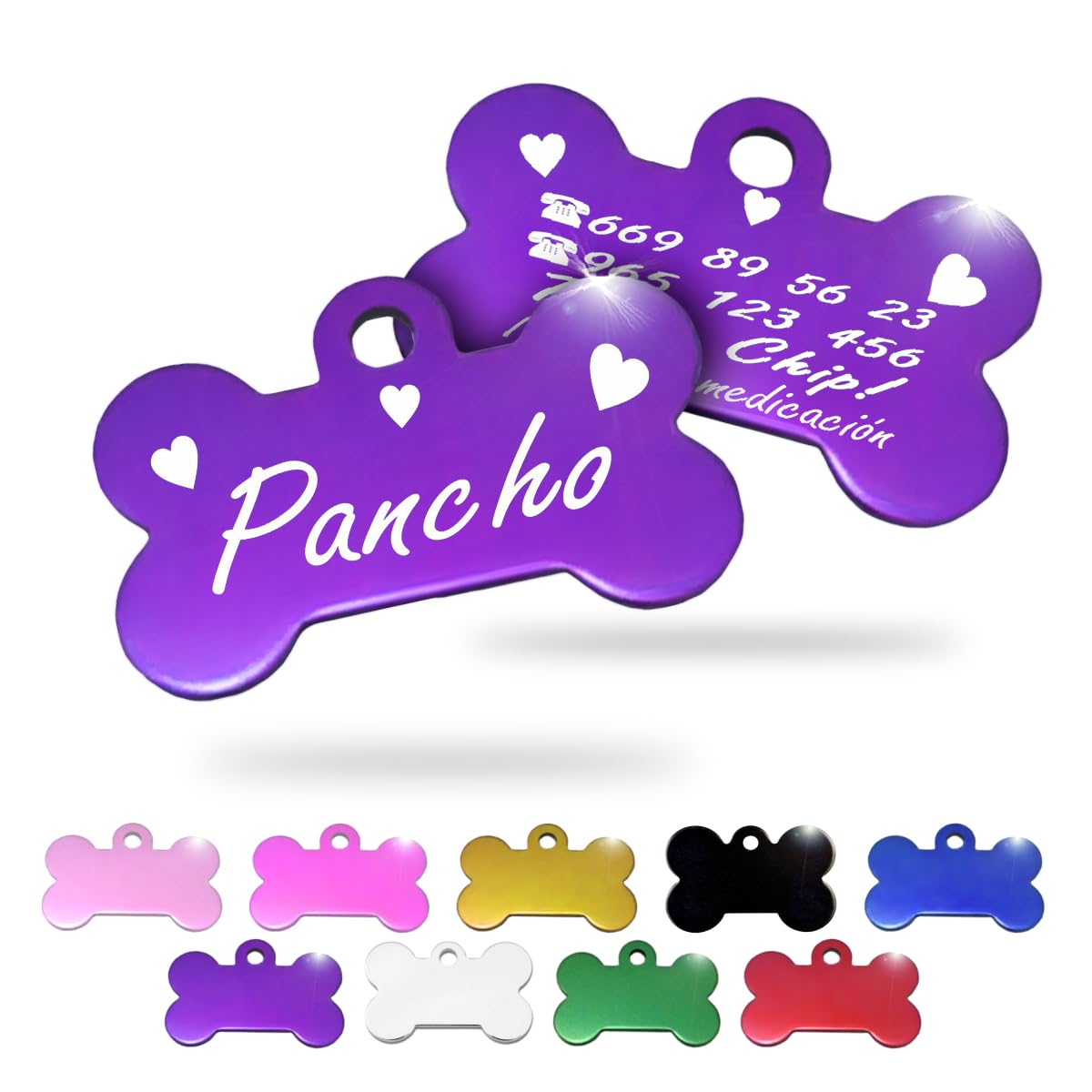 Ibera Gifts - Chapa Perro Grabada en Forma de Hueso, Placa Perro Personalizada para Perros y Gatos Medianos y Grandes, Tamaño 40 x 26 mm, Chapa Identificativa Perro y Gato (Negra)