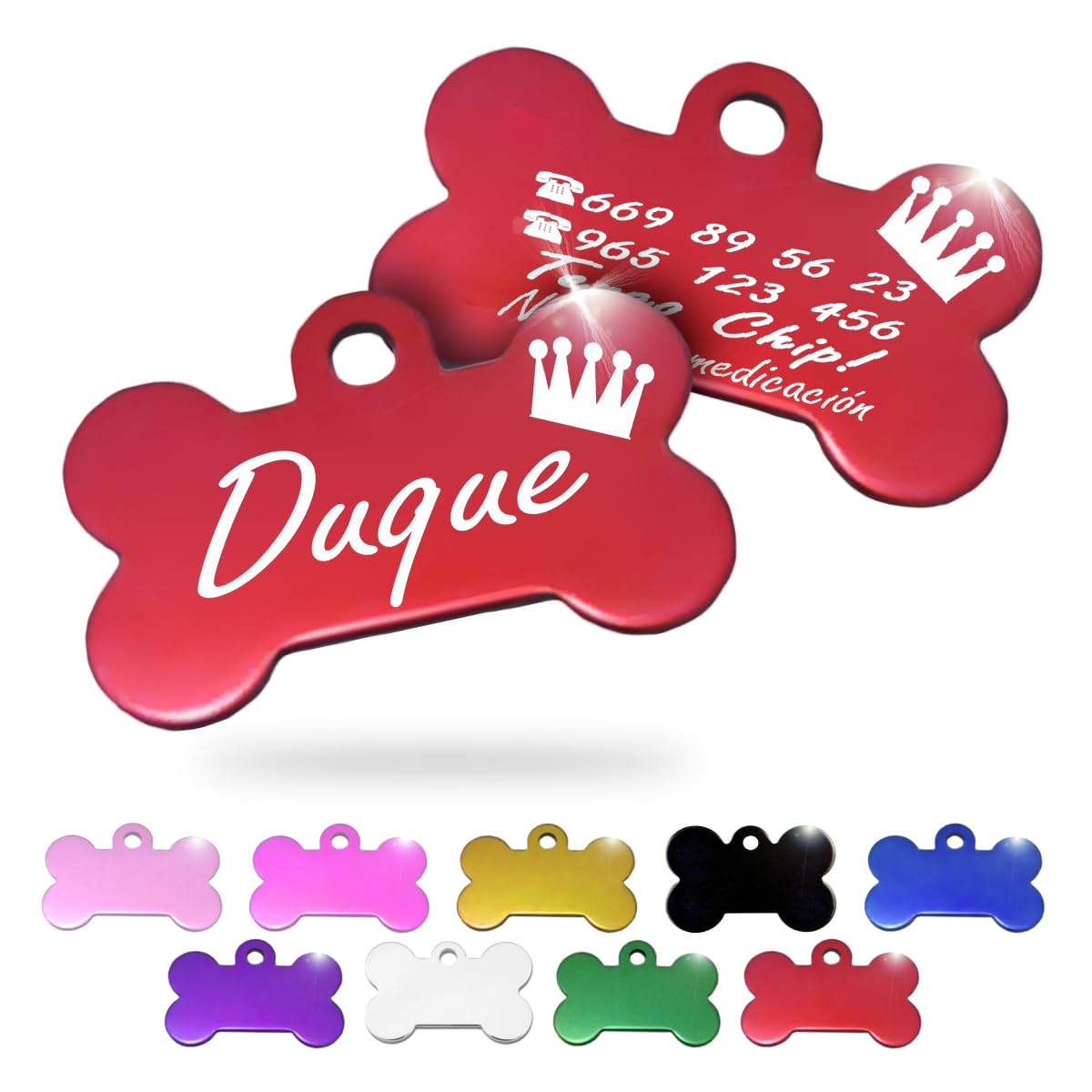 Ibera Gifts - Chapa Perro Grabada en Forma de Hueso, Placa Perro Personalizada para Perros y Gatos Medianos y Grandes, Tamaño 40 x 26 mm, Chapa Identificativa Perro y Gato (Negra)