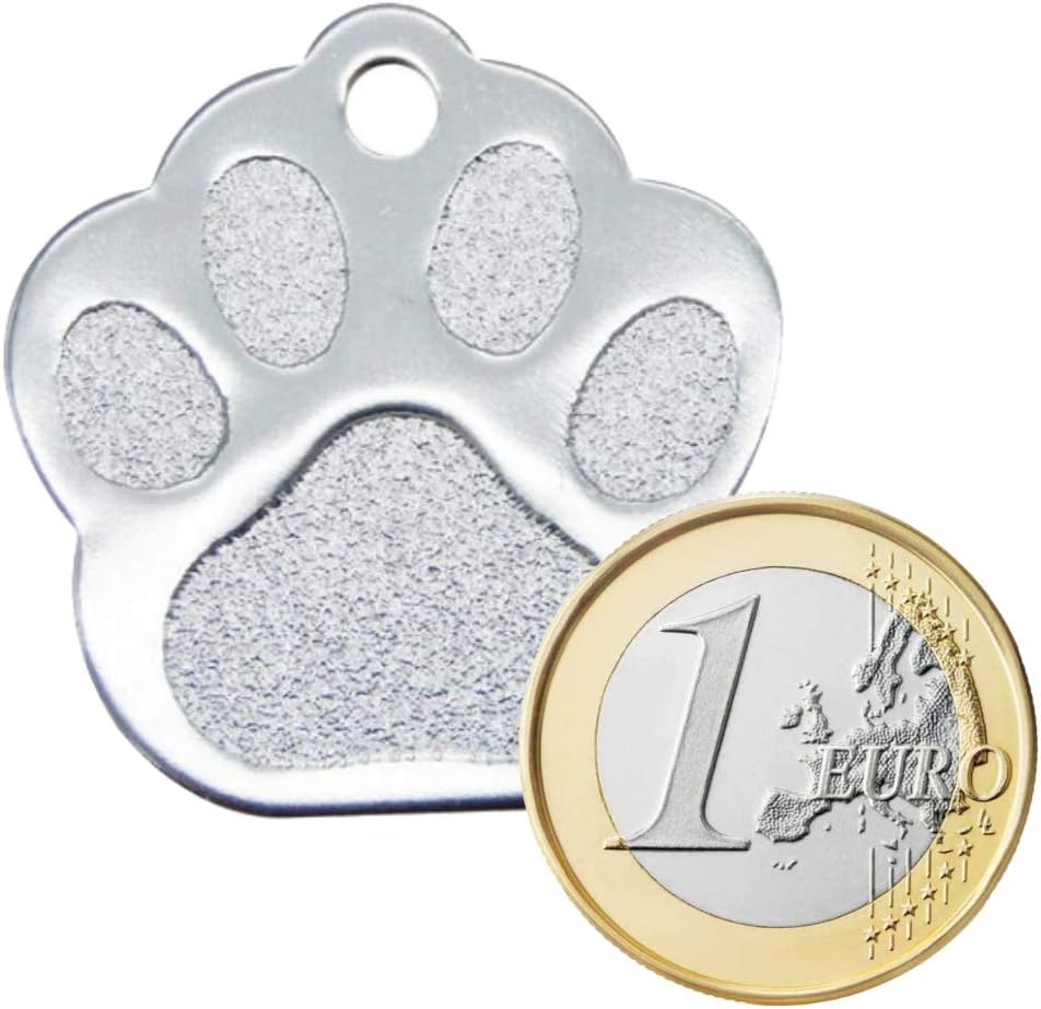 Chapa Perro Grabada en Forma de Pata, Placa Perro Personalizada para Perros y Gatos Medianos y Grandes, Tamaño 35 mm x 35 mm, Chapa Identificativa Perro y Gato (Lila)