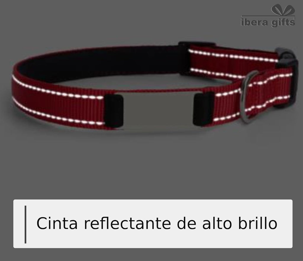 Ibera gifts - Collar Perro Personalizado con Nombre para Mascotas Pequeñas, Reflectante, Ajustable De 25 a 40 cm, Grabado Láser, Seguro y Cómodo (Azul, S pequeño)