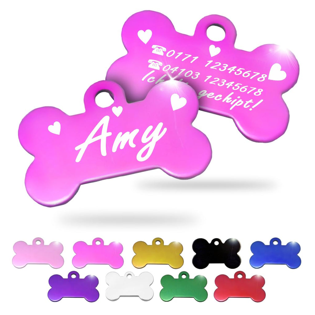 Ibera gifts - Hundemarke mit Gravur und personalisierte Hundemarke in Knochenform für kleine bis mittelgroße Hunde und Katzen (Rot, Keine Zeichnung)