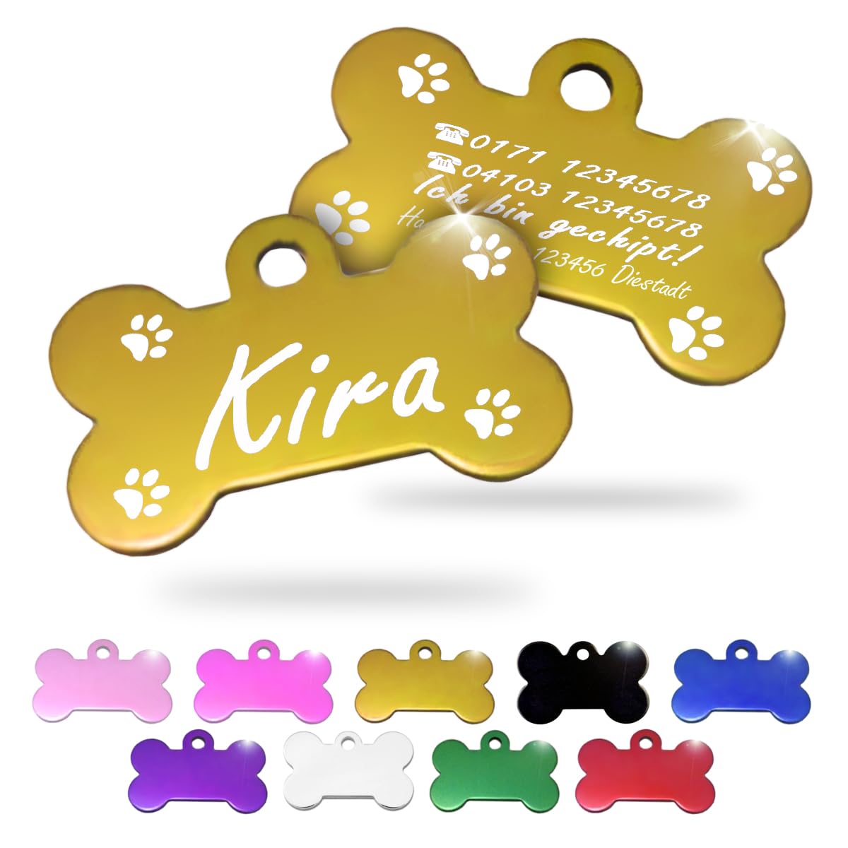 Ibera gifts - Hundemarke mit Gravur und personalisierte Hundemarke in Knochenform für mittelgroße bis große Hunde und Katzen (Silber, Keine Zeichnung)