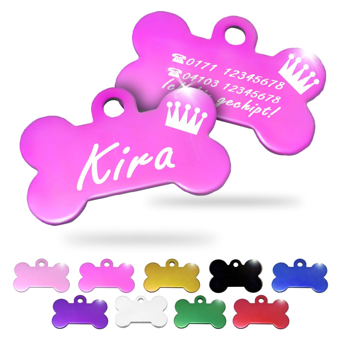 Ibera gifts - Hundemarke mit Gravur und personalisierte Hundemarke in Knochenform für kleine bis mittelgroße Hunde und Katzen (Rot, Keine Zeichnung)