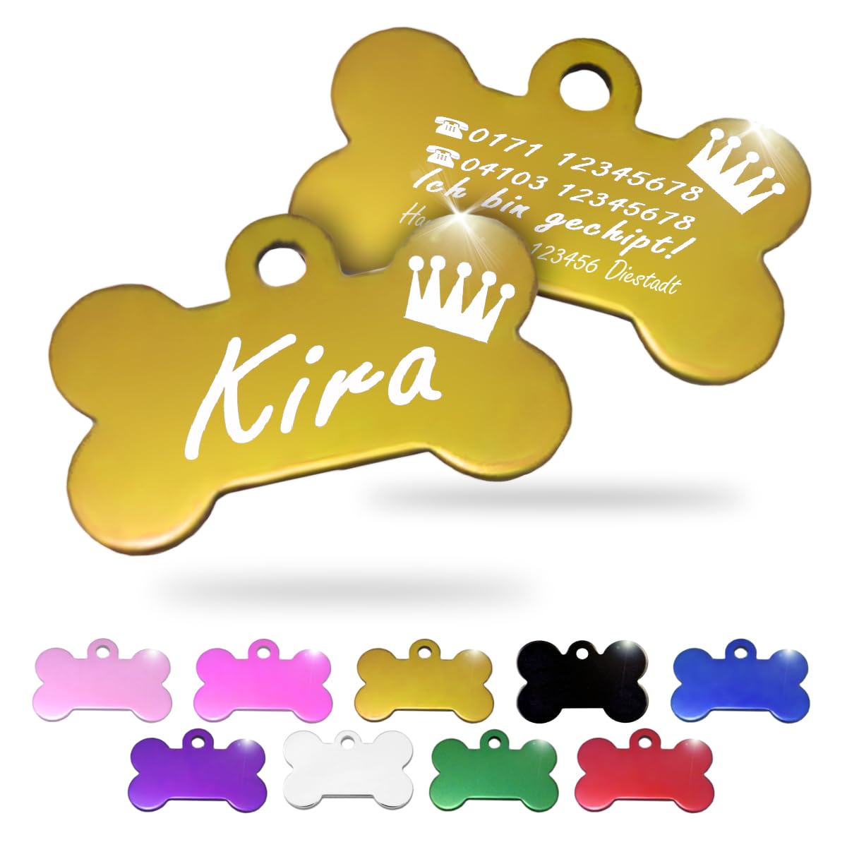 Ibera gifts - Hundemarke mit Gravur und personalisierte Hundemarke in Knochenform für mittelgroße bis große Hunde und Katzen (Silber, Keine Zeichnung)
