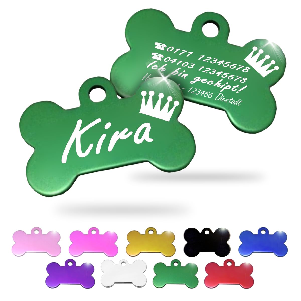 Ibera gifts - Hundemarke mit Gravur und personalisierte Hundemarke in Knochenform für mittelgroße bis große Hunde und Katzen (Silber, Keine Zeichnung)