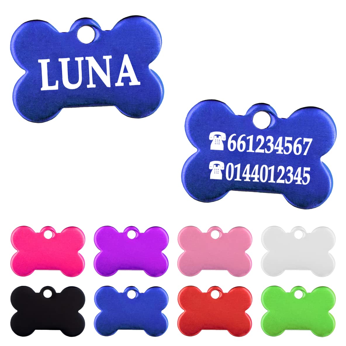 Ibera Gifts - Chapa Perro Grabada en Forma de Hueso, Placa Perro Personalizada para Perros y Gatos Muy Pequeños o Cachorros, Tamaño 22 x 15 mm, Chapa Identificativa Perro y Gato (Plateada)