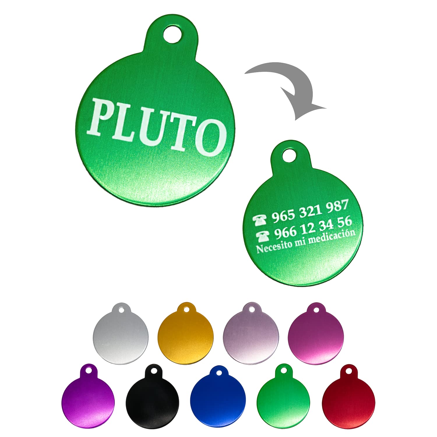 Ibera Gifts - Chapa Perro Grabada en Forma Redonda, Placa Perro Personalizada para Perros y Gatos Medianos a Grandes, Tamaño 30 x 30 mm, Chapa Identificativa Perro y Gato (Azul)