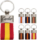 ibera gifts - Schlüsselanhänger personalisiert mit Farben der Spanischen Flagge, mit Namen, 9,5 x 3,2 cm, in Geschenkbeutel