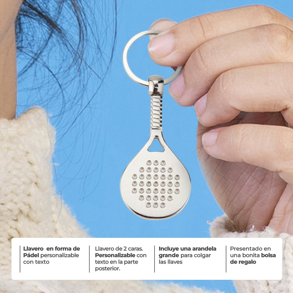 ibera gifts - Llavero Padel Personalizado en Forma de Raqueta, Acero Inoxidable, Llaveros Padel y Llaveros de Padel, Presentado en Bolsa de Regalo