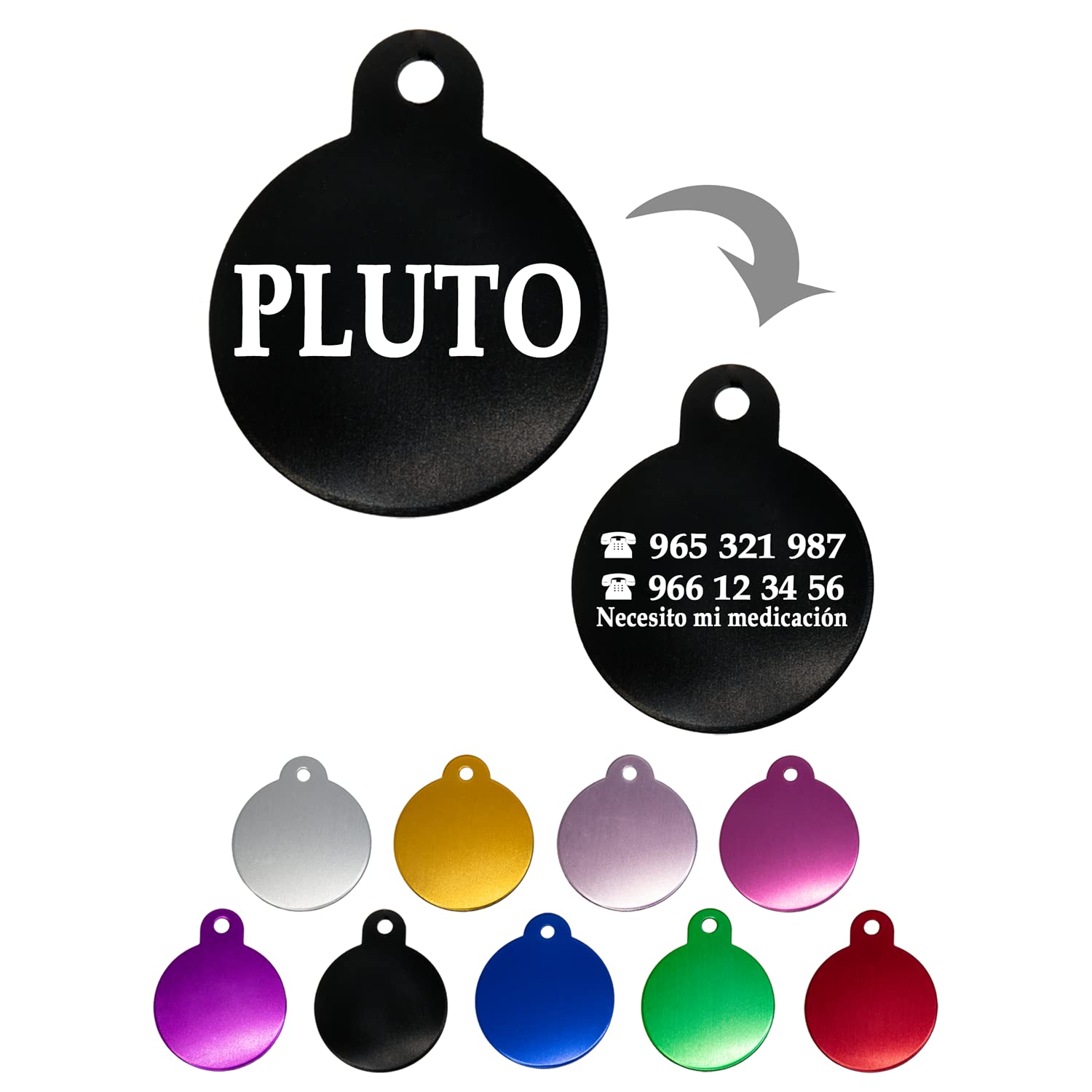 Ibera Gifts - Chapa Perro Grabada en Forma Redonda, Placa Perro Personalizada para Perros y Gatos Medianos a Grandes, Tamaño 30 x 30 mm, Chapa Identificativa Perro y Gato (Azul)