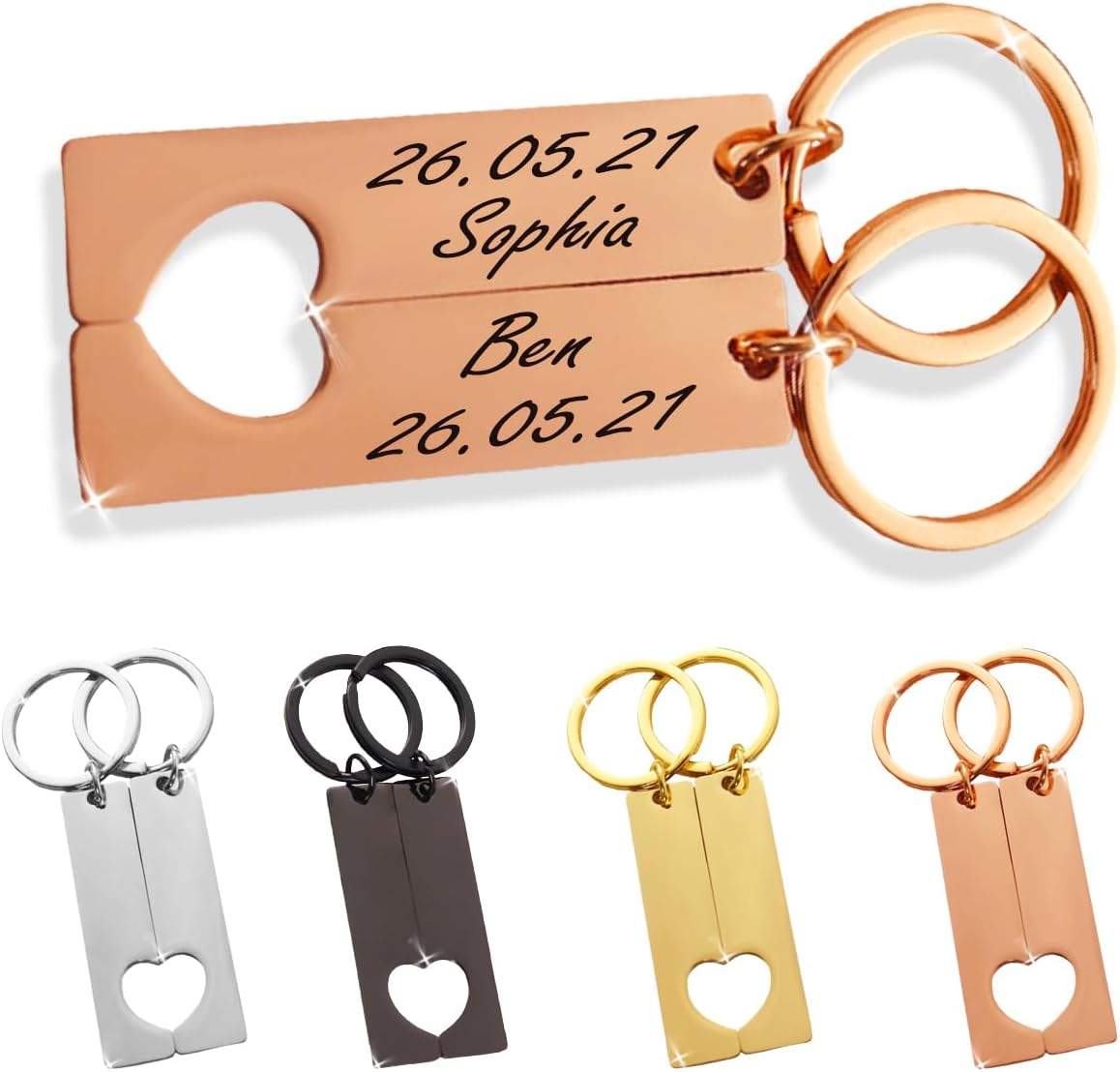 ibera gifts - 2 Personalisierte Schlüsselanhänger Herz - Anhänger als Geschenke Mit Gravur für Freund, Freundin, Vatertag, Muttertag, Partner - Coole Schluesselanhaenger