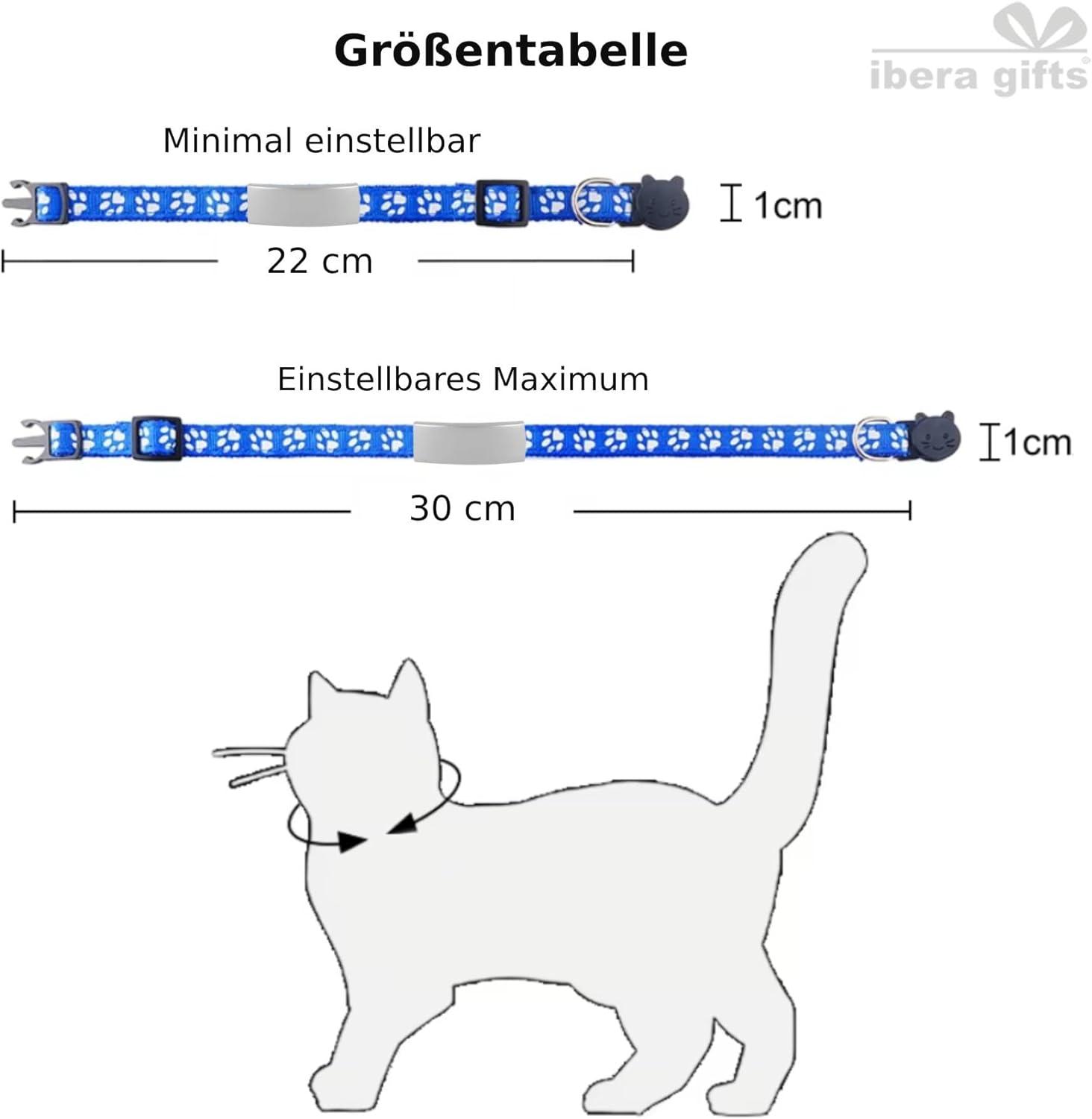 Ibera gifts - Katzenhalsband Personalisiert, Katzenhalsband mit Namen Für Katzen mit Sicherheitsverschluss Selbstöffnend, Reflektierend (Schwarz)