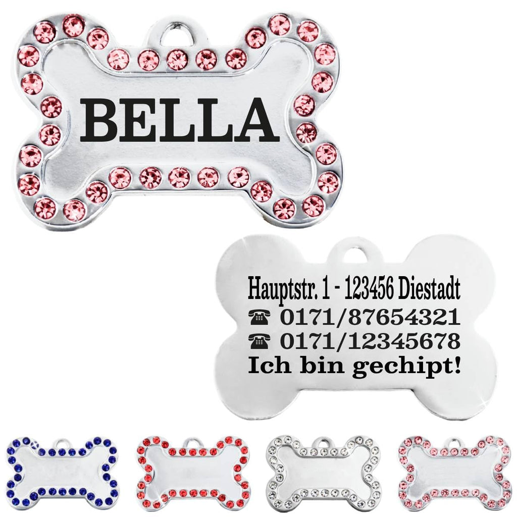Ibera gifts - Hundemarke Mit Gravur - Personalisierte Hundemarke Für Mittelgroße Bis Große Hunde - Edelstahl 37 x 23 mm - Hundeanhänger Mit Gravur - Mit Strasssteinen (Silber/Strass/Pfote)