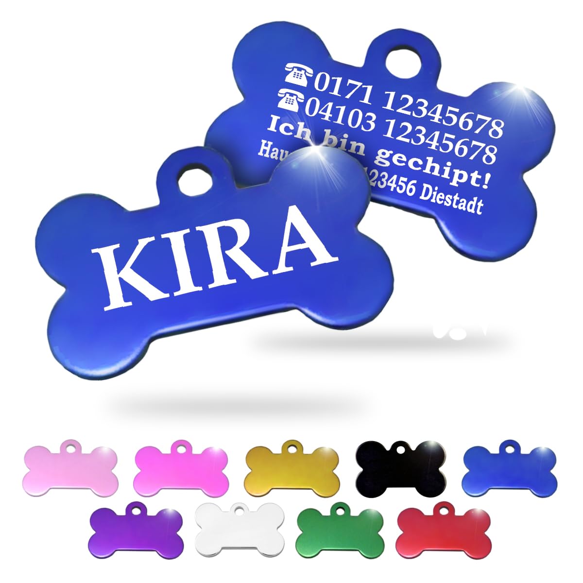 Ibera gifts - Hundemarke mit Gravur und personalisierte Hundemarke in Knochenform für mittelgroße bis große Hunde und Katzen (Silber, Keine Zeichnung)