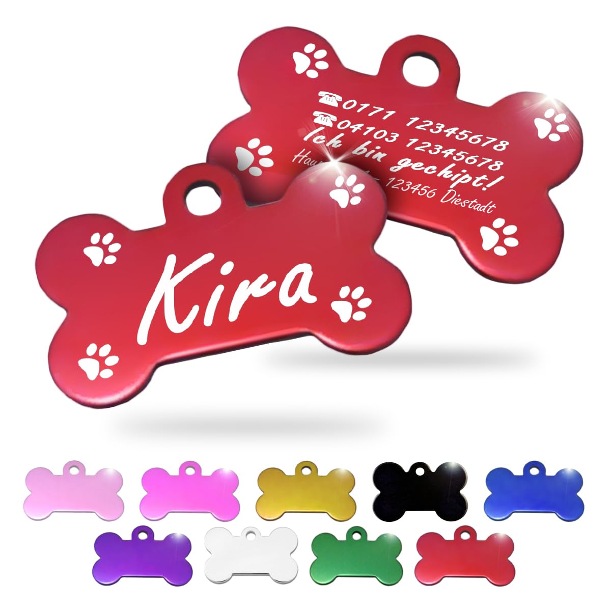 Ibera gifts - Hundemarke mit Gravur und personalisierte Hundemarke in Knochenform für mittelgroße bis große Hunde und Katzen (Silber, Keine Zeichnung)