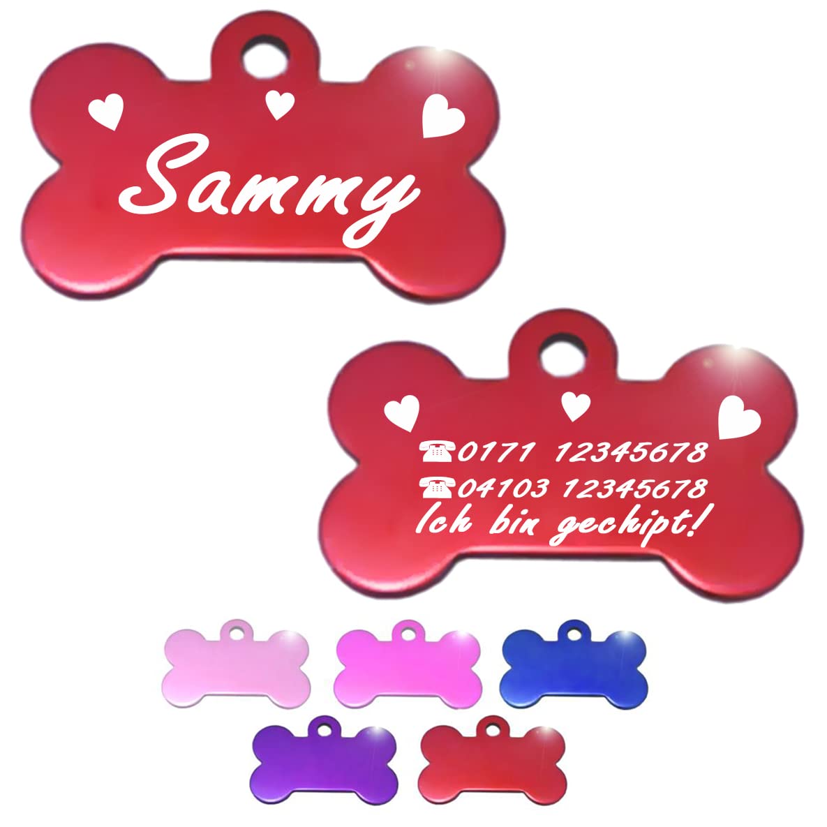 Ibera gifts - Hundemarke mit Gravur, Hundemarke personalisiert, XL, Knochenförmig, für große Haustiere, Aluminium (Blau)