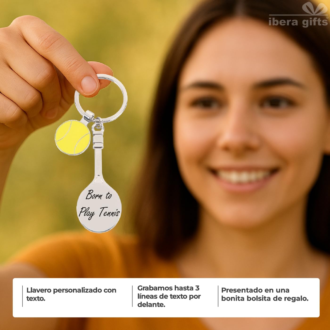 ibera gifts - Llavero Personalizado Tenis Raqueta y Pelota Grabado Láser Regalo Original Nombre Fecha Cumpleaños Amor Detalle Para Jugadores Tenis