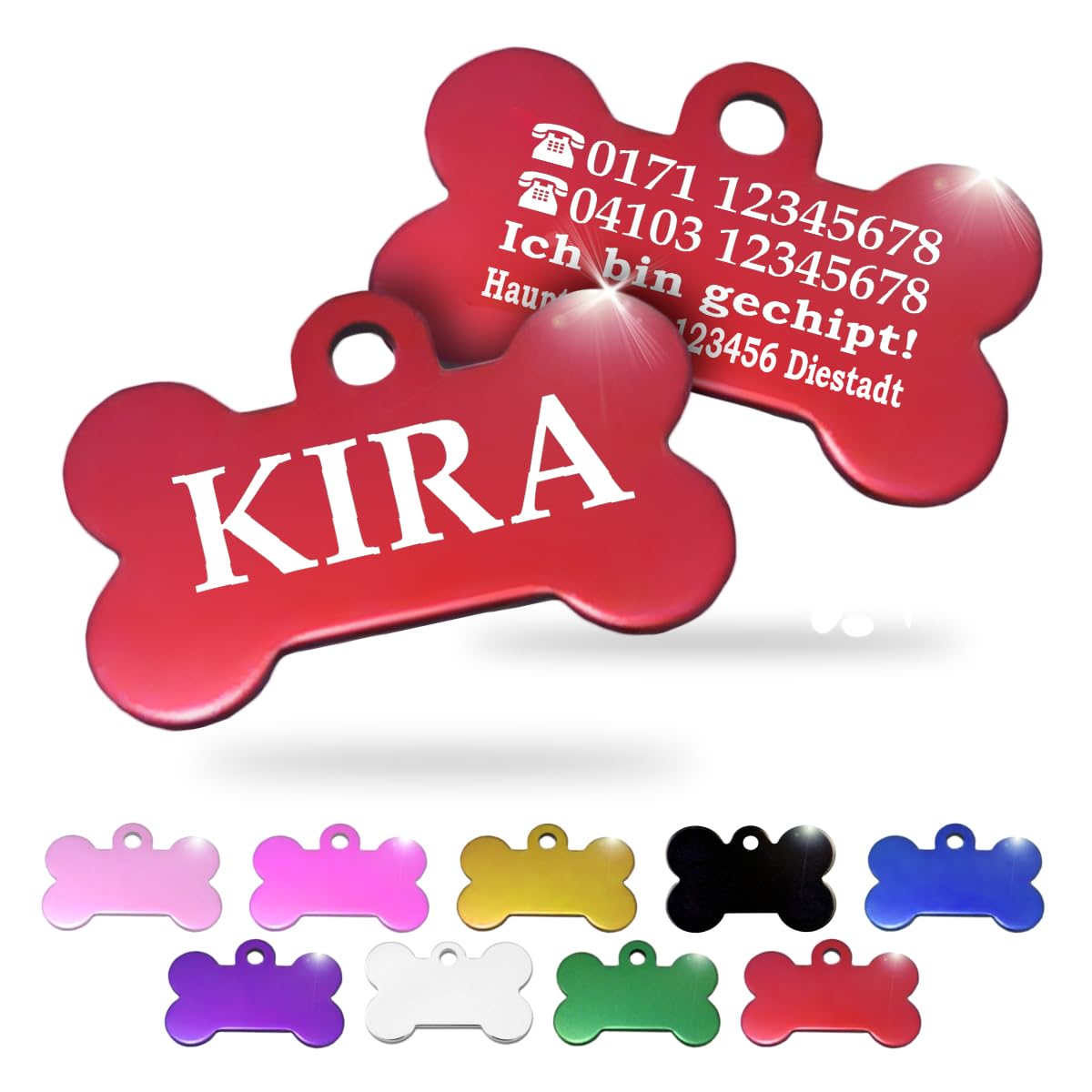 Ibera gifts - Hundemarke mit Gravur und personalisierte Hundemarke in Knochenform für mittelgroße bis große Hunde und Katzen (Silber, Keine Zeichnung)