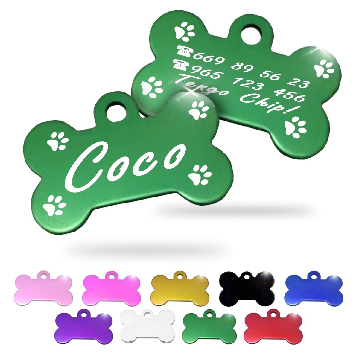 Ibera Gifts - Chapa Perro Grabada en Forma de Hueso, Placa Perro Personalizada para Perros y Gatos Pequeños y Medianos, Tamaño 30 x 20 mm, Chapa Identificativa Perro y Gato (Plateada)