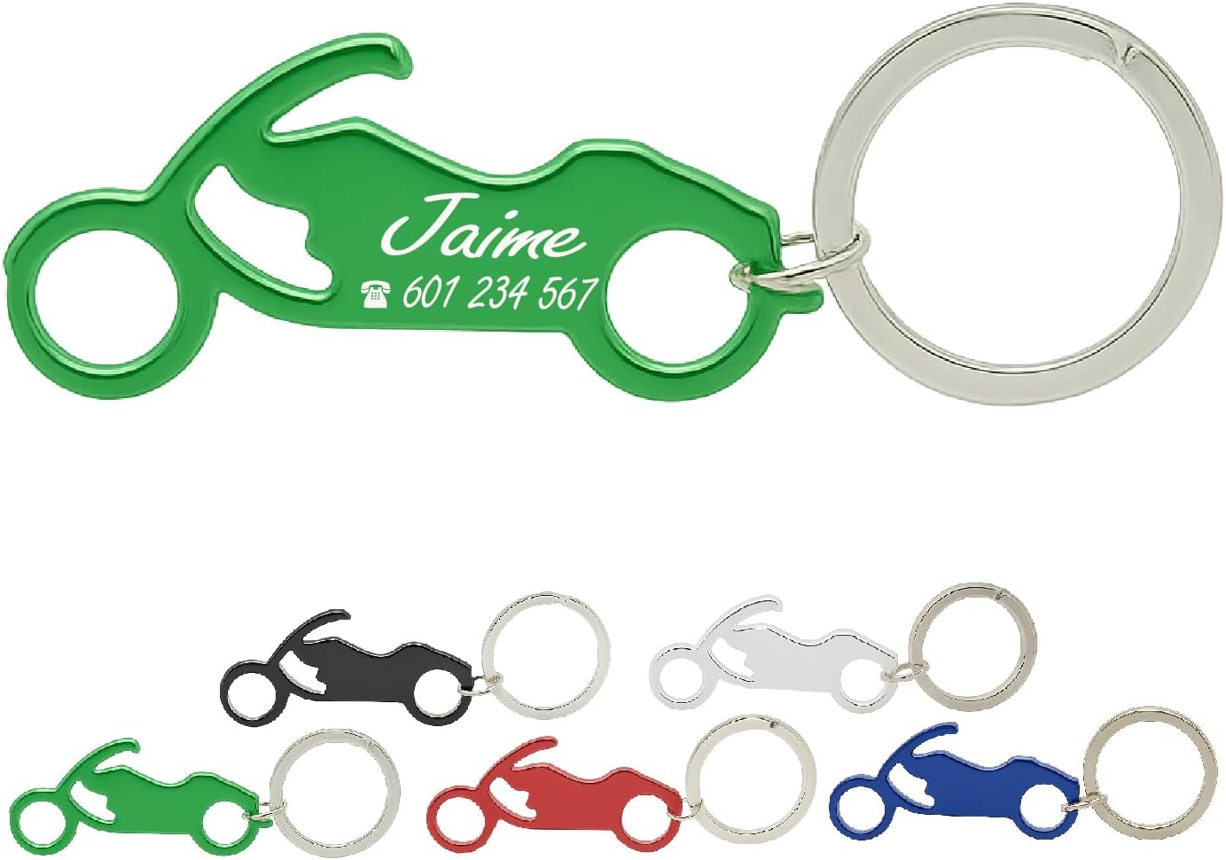 ibera gifts - Llavero Personalizado Moto De Carrera Con Grabado Láser • Llavero Con Nombre Y Mensaje • Regalo Original Para Motociclistas, Pareja, Hombre, Mujer (Moto verde)