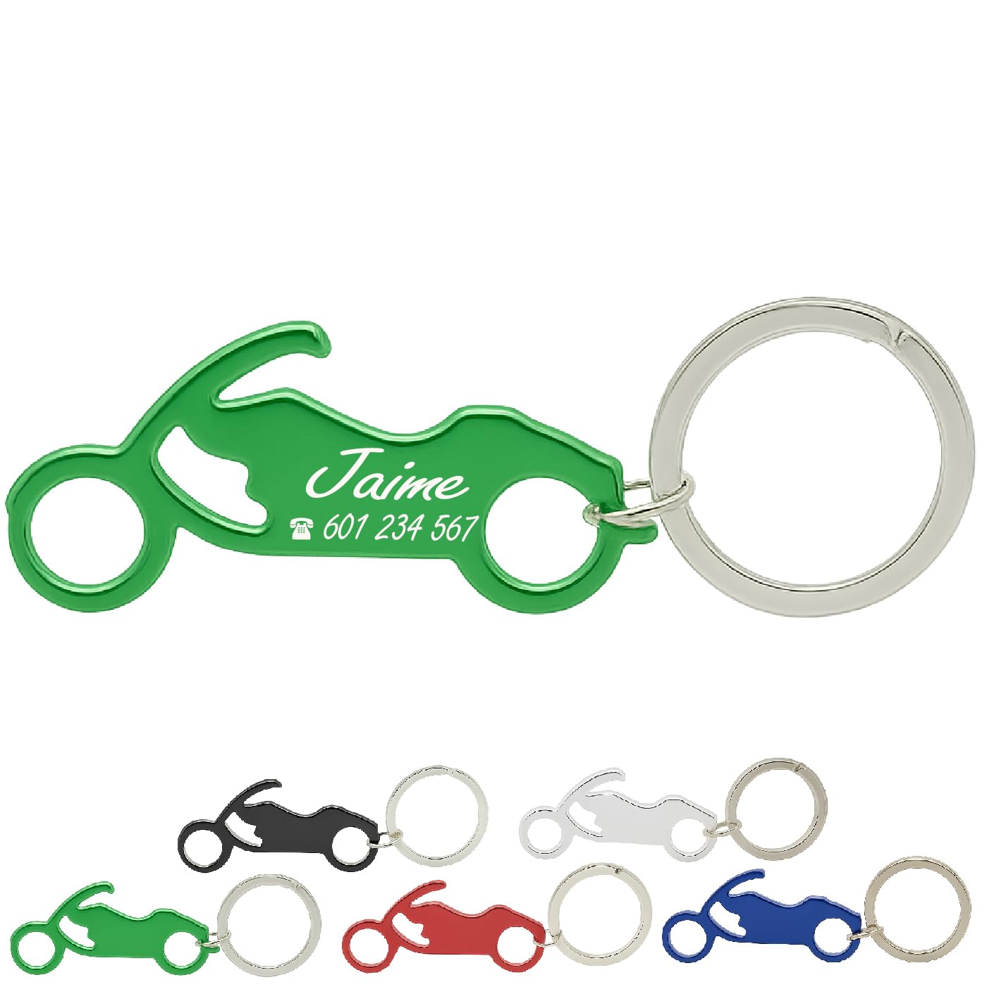 ibera gifts - Llavero Personalizado Moto De Carrera Con Grabado Láser • Llavero Con Nombre Y Mensaje • Regalo Original Para Motociclistas, Pareja, Hombre, Mujer (Moto verde)