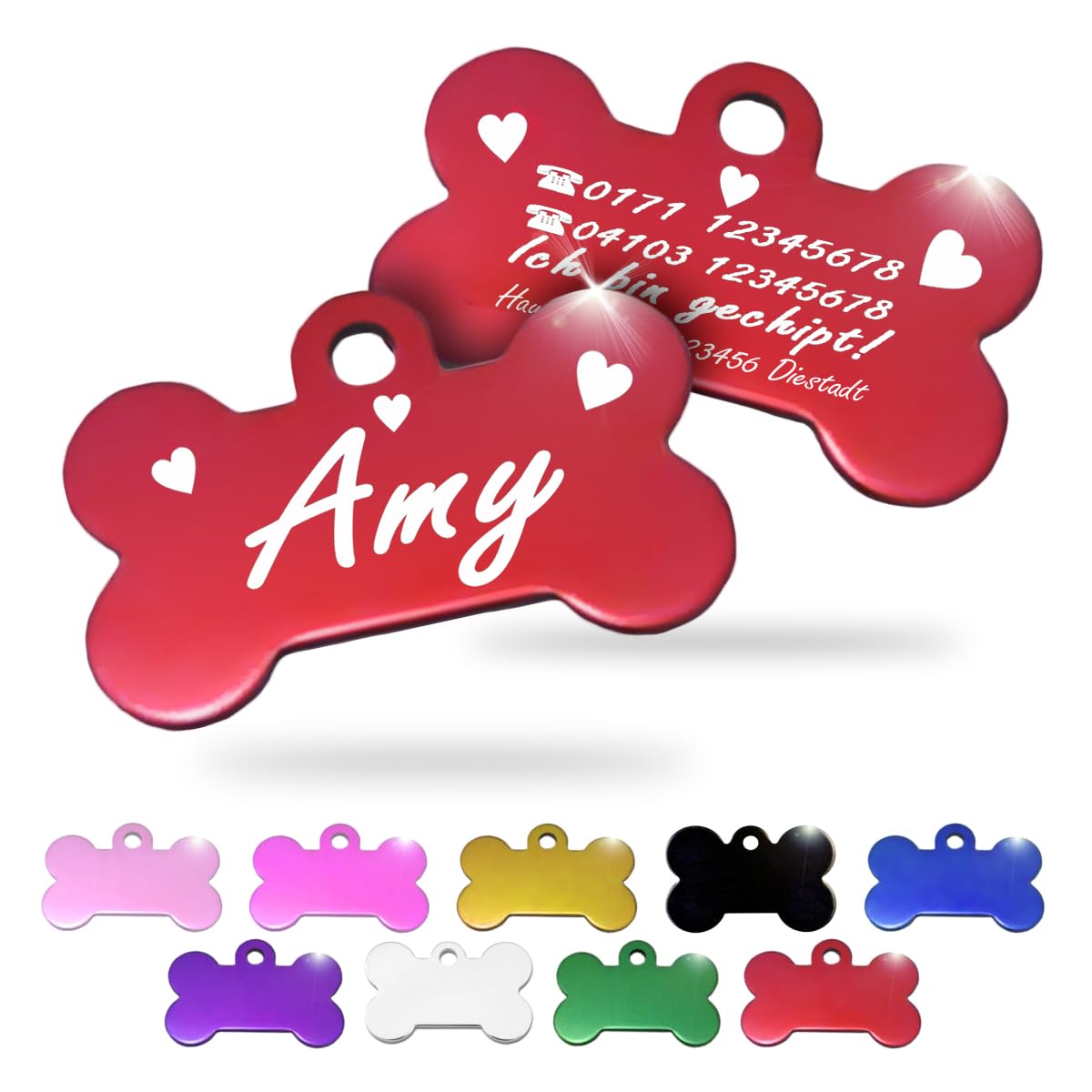 Ibera gifts - Hundemarke mit Gravur und personalisierte Hundemarke in Knochenform für mittelgroße bis große Hunde und Katzen (Silber, Keine Zeichnung)