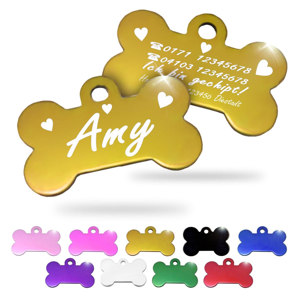 Ibera gifts - Hundemarke mit Gravur und personalisierte Hundemarke in Knochenform für mittelgroße bis große Hunde und Katzen (Silber, Keine Zeichnung)
