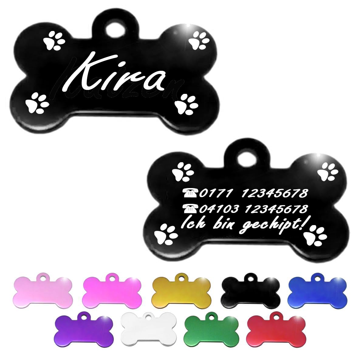 Ibera gifts - Hundemarke mit Gravur und personalisierte Hundemarke in Knochenform für mittelgroße bis große Hunde und Katzen (Silber, Keine Zeichnung)
