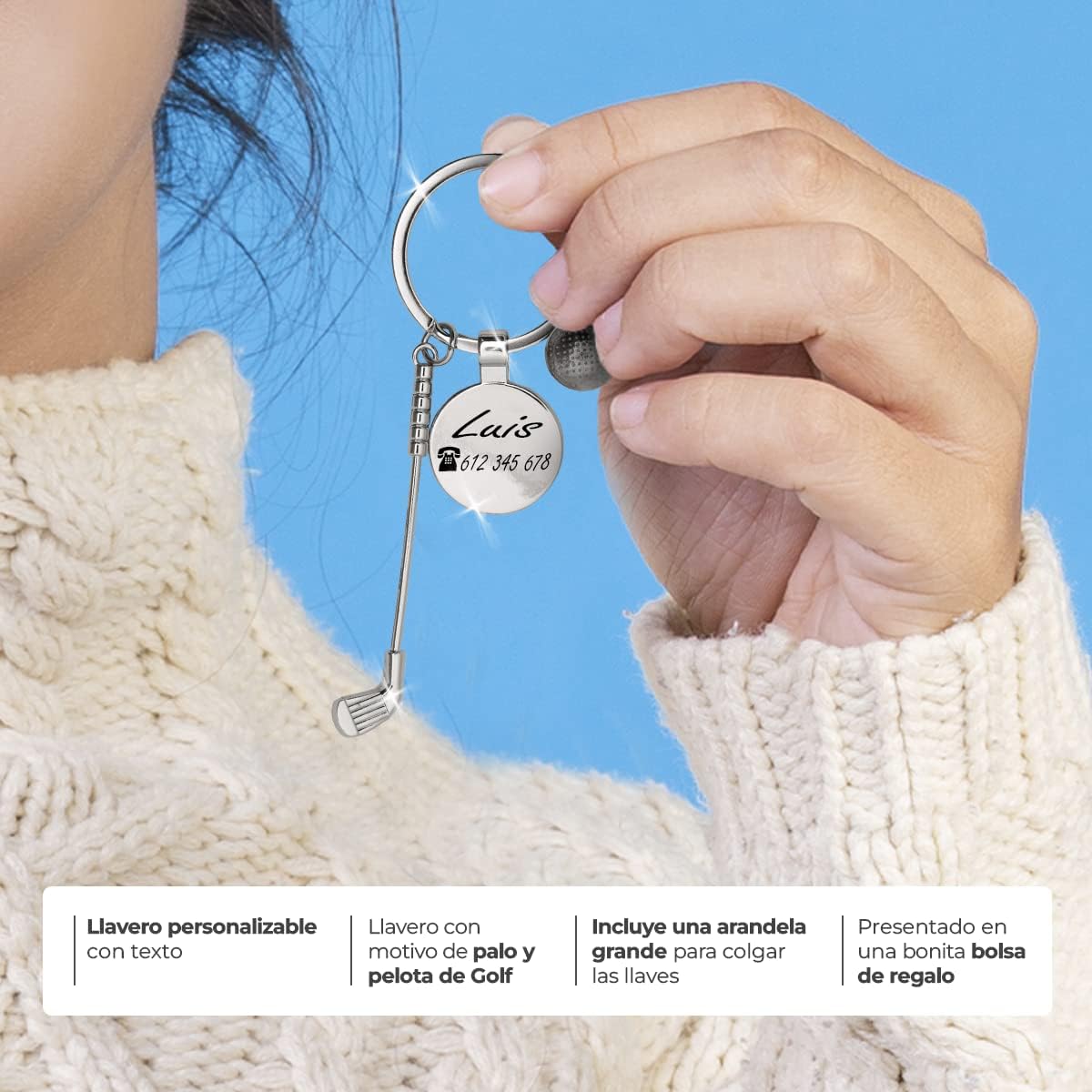 ibera gifts Llavero personalizado de golf - Regalos originales personalizados Golfista, Mujer, Hombre, Parejas, Novios, Amiga, Papa, Dia de Padre - Grabado con Nombre, Llaveros originales