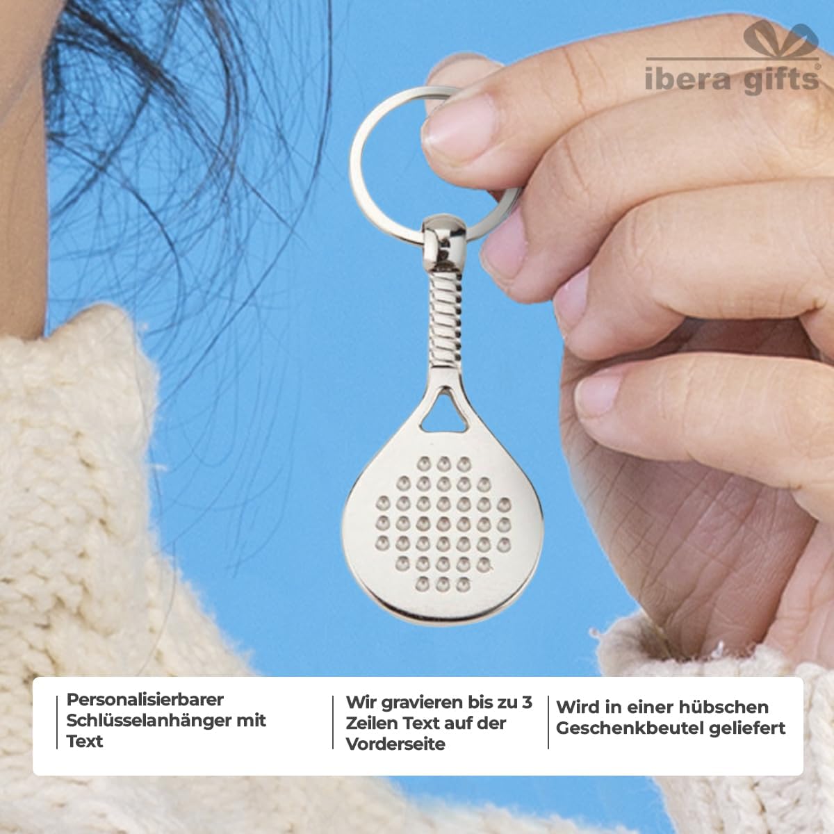 ibera gifts – Padel Schlüsselanhänger personalisiert mit Gravur – Geschenk Padelspieler personalisiert – Schlüsselanhänger Padel Schläger Edelstahl