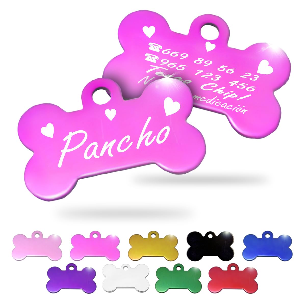 Ibera Gifts - Chapa Perro Grabada en Forma de Hueso, Placa Perro Personalizada para Perros y Gatos Medianos y Grandes, Tamaño 40 x 26 mm, Chapa Identificativa Perro y Gato (Negra)